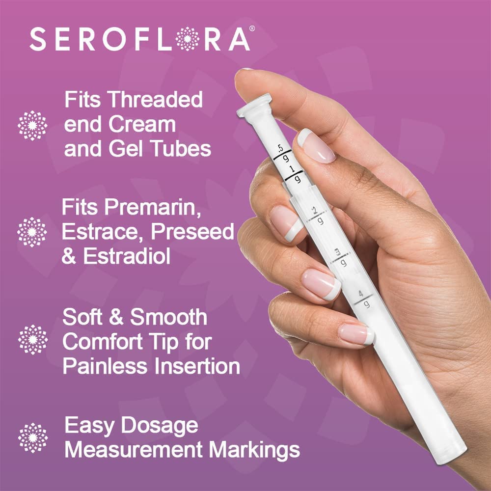 Seroflora Disposable Vaginal Cream Applicators - Fits Premarin, Estrace, Preseed, and Most OTC Gels, Lubricants, and Creams - Threaded End, Comfort Tip, and Dosage Markings (15 Pack) Made in USA.