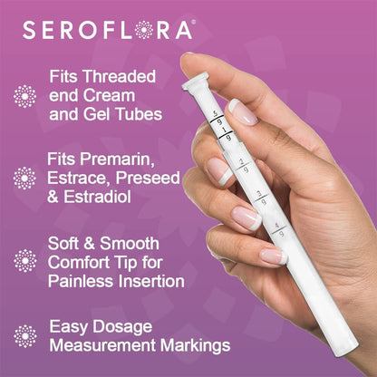 Seroflora Disposable Vaginal Cream Applicators - Fits Premarin, Estrace, Preseed, and Most OTC Gels, Lubricants, and Creams - Threaded End, Comfort Tip, and Dosage Markings (15 Pack) Made in USA.
