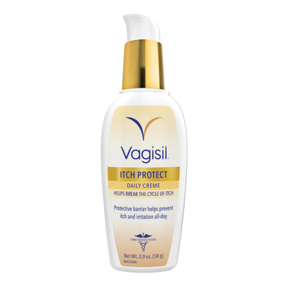 Vagisil Itch Protect Daily Creme with Prebiotic Oatmeal, Fragrance-Free Protective Formula with Shea Butter and Sunflower Oil, pH Balanced Fast-Absorbing Moisturizer, Hypoallergenic, 2 oz