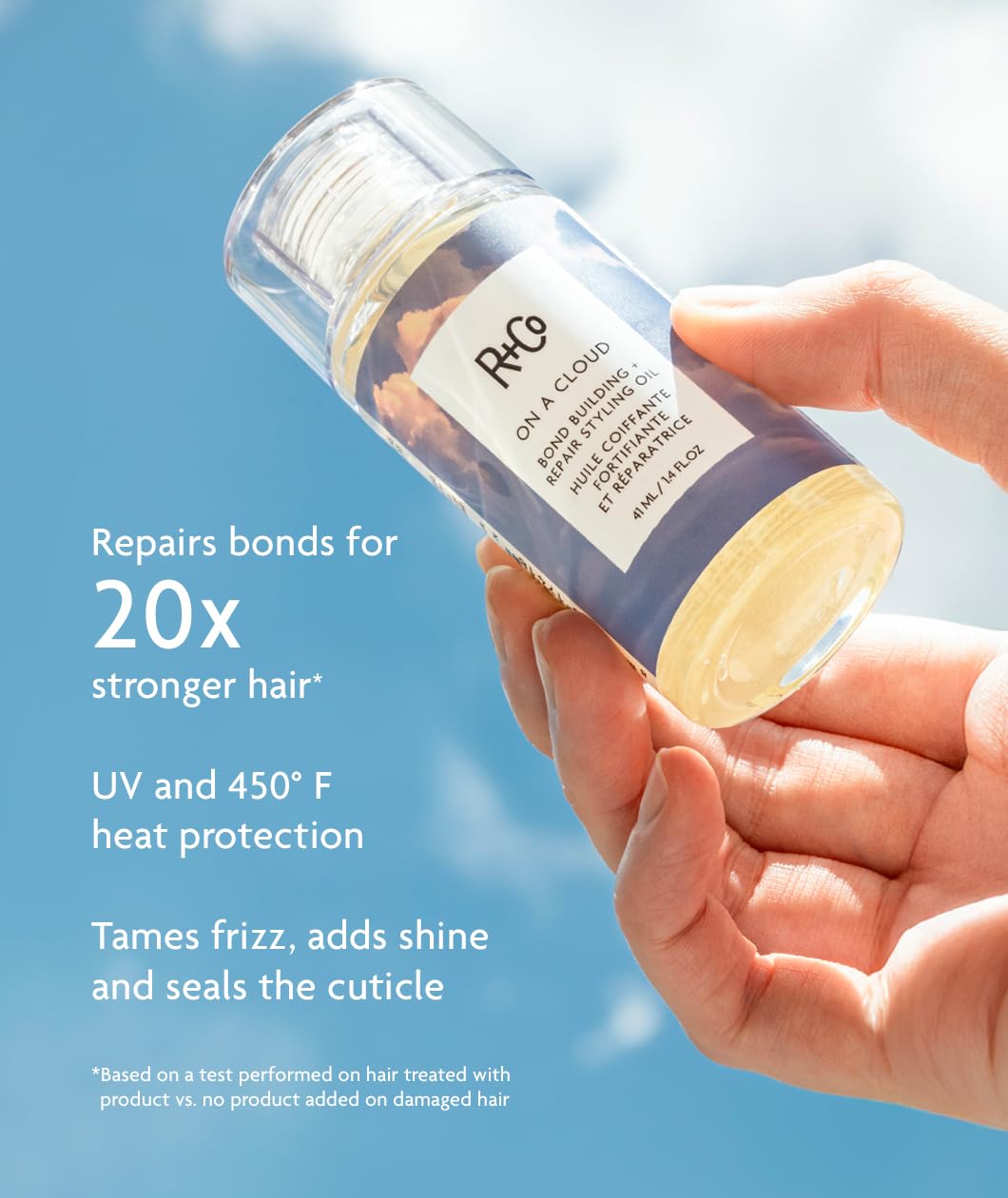 R+Co On a Cloud Bond Building Repair + Styling Oil - Lightweight Silicone-Free Hair Oil for Frizz Control, Shine, Heat & UV Protection - Strengthens & Repairs All Hair Types - 1.4 Fl Oz / 41 mL