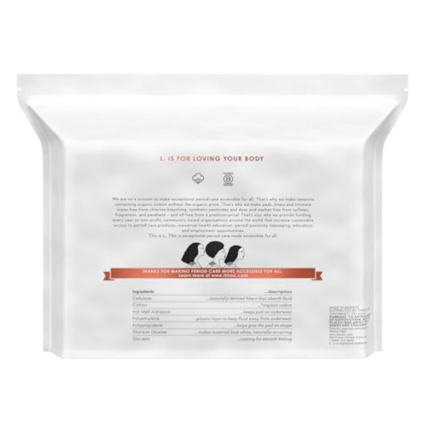 L. Ultra Thin Pads for Women, Regular Absorbency, Organic Cotton Top Layer, Unscented Pads with Wings,112 Count (Pack of 2)