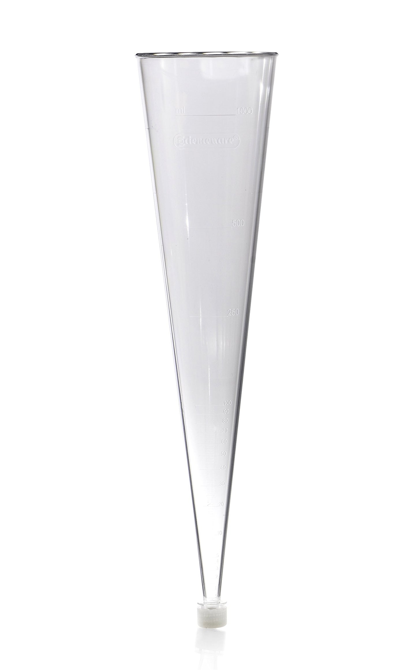 Bel-Art SP Imhoff Settling Cone Beaker – 1000 mL Clear Styrene Cone with Graduations & Leak-Proof Polyethylene Plug for Sediment Analysis in Water, Wastewater & Sewage Testing (H38990-0000) Made in USA
