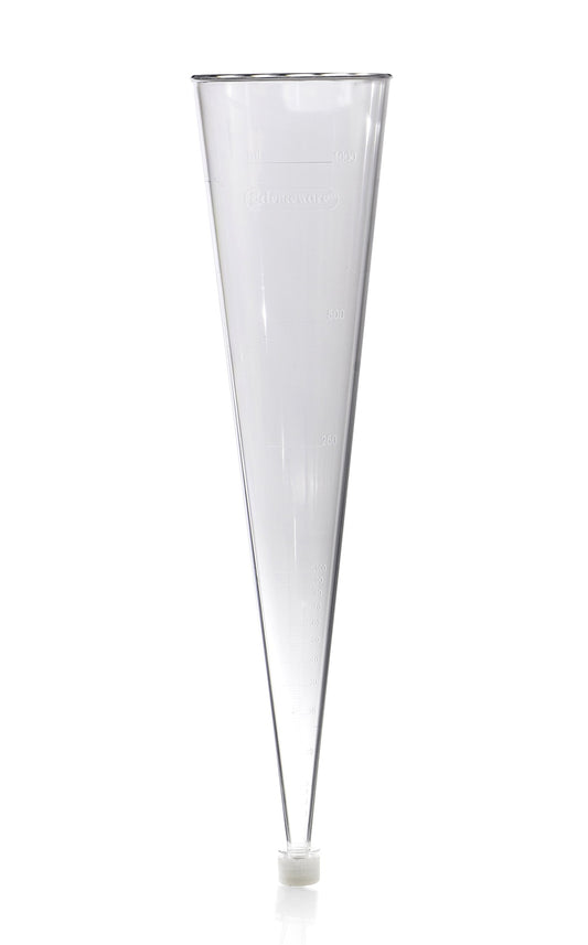 Bel-Art SP Imhoff Settling Cone Beaker – 1000 mL Clear Styrene Cone with Graduations & Leak-Proof Polyethylene Plug for Sediment Analysis in Water, Wastewater & Sewage Testing (H38990-0000) Made in USA
