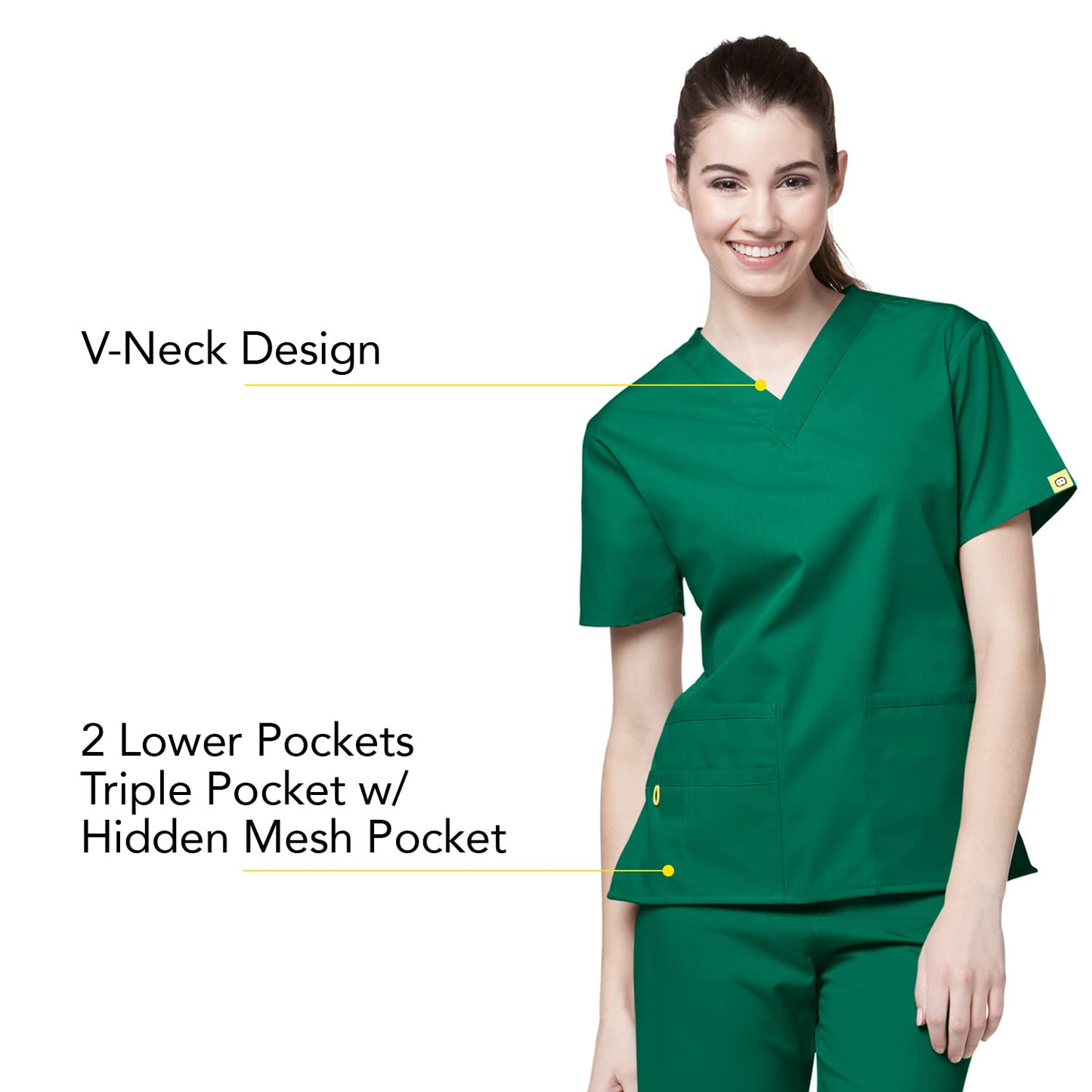 WonderWink womens Origins Bravo V-Neck Top, Hunter Green, X-Small