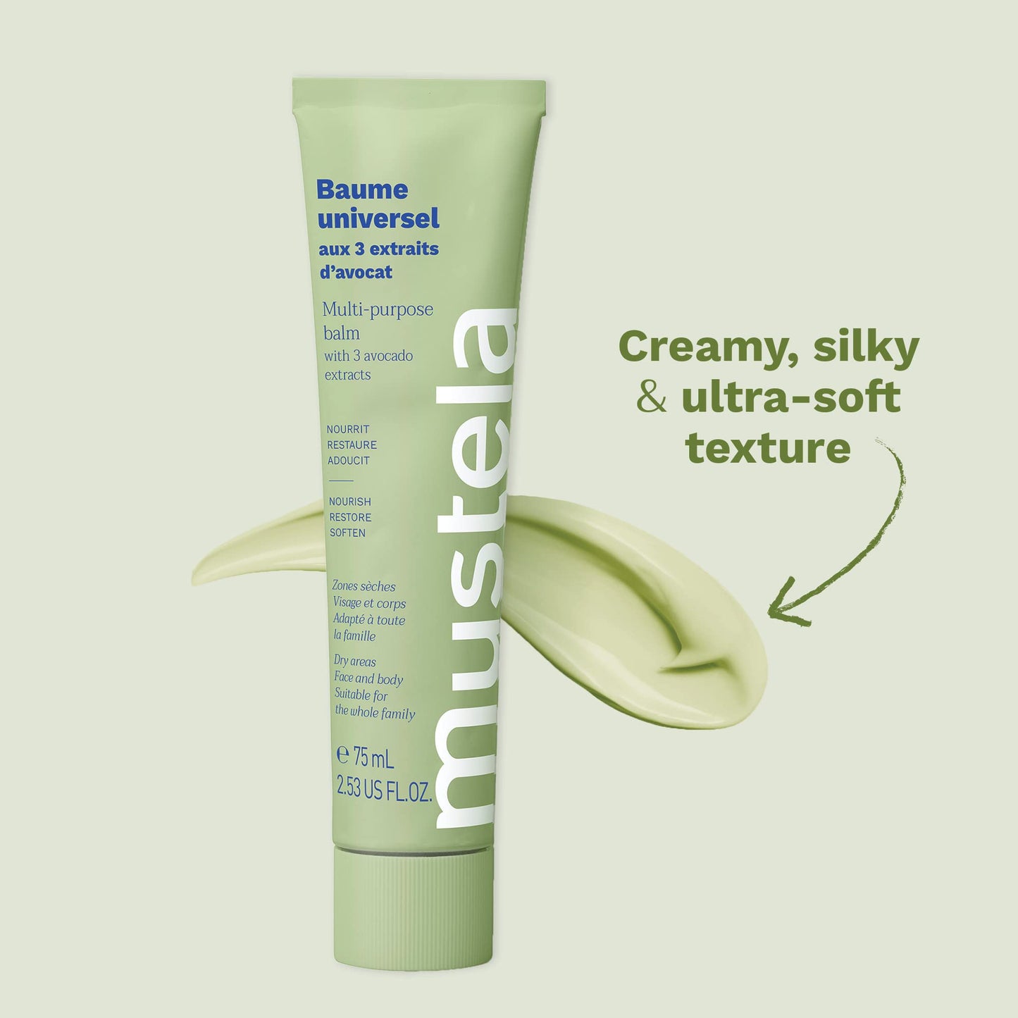 Mustela Multi-purpose Balm with 3 Avocado Extracts - Natural Cream Moisturizer for Face, Lip, Hand, Body & Dry Areas - For Baby, Kid & Adult - EWG Verified, Fragrance-Free & Vegan - 2.53 fl. oz.
