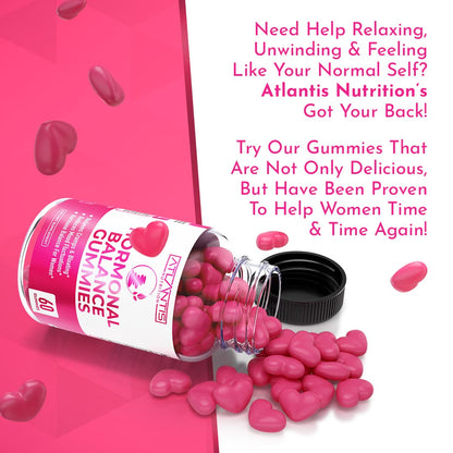 Atlantis Nutrition Hormonal Balance for Women & PMS Relief Gummies - Alleviates Cramps, Bloating, Mood Swings, Hot Flashes & Night Sweats - Cranberry, Dong Quai & Chasteberry Menstrual Cramp Relief