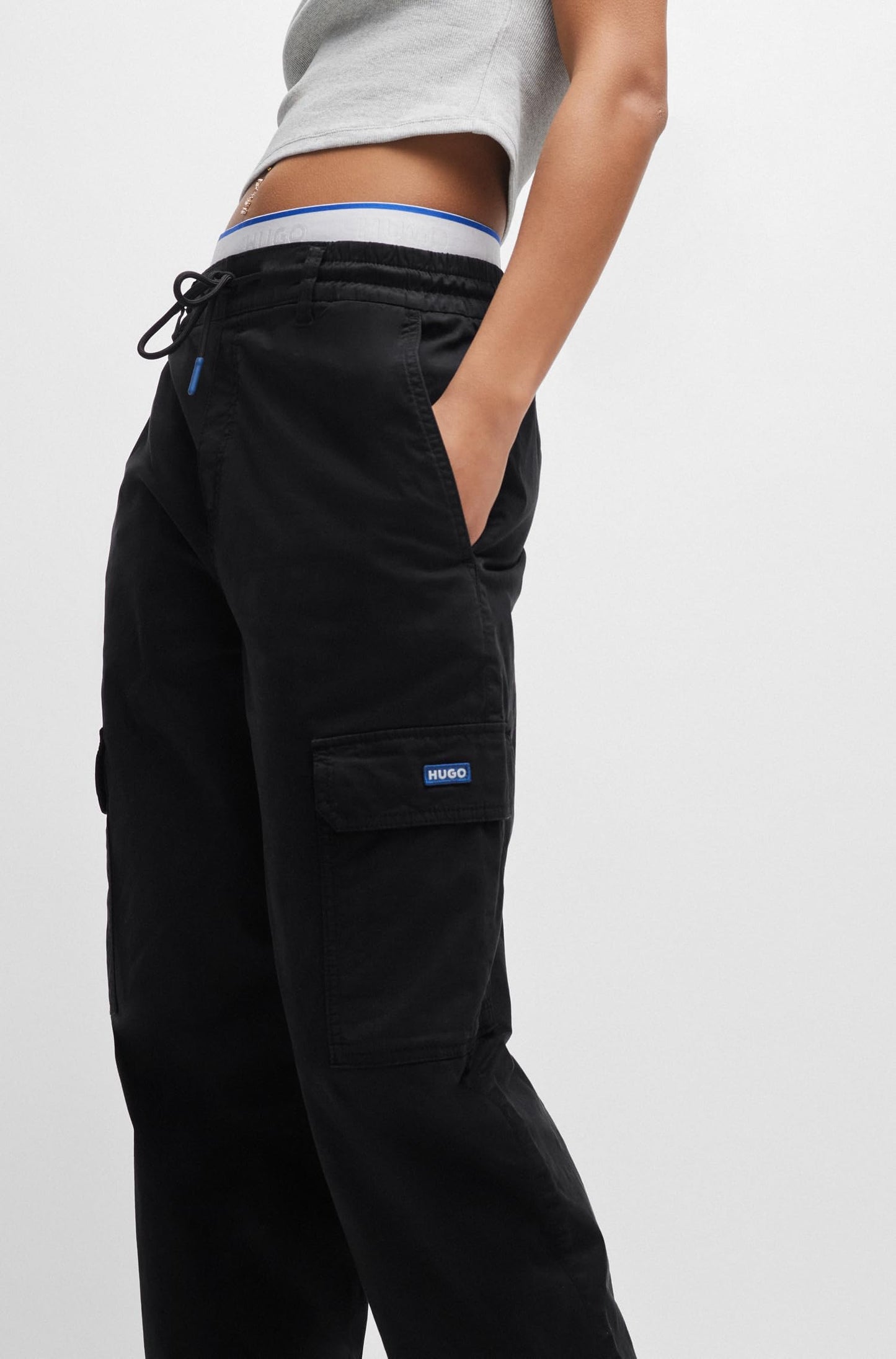 HUGO Women's Cotton Mix Cargo Pocket Drawstring Joggers