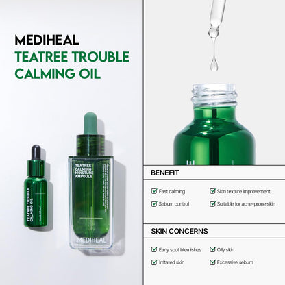 Mediheal Teatree Trouble Calming Oil (0.33 fl oz), Quick Calming and Deep Hydration with Control Excess Oil for Sensitive Skin Type