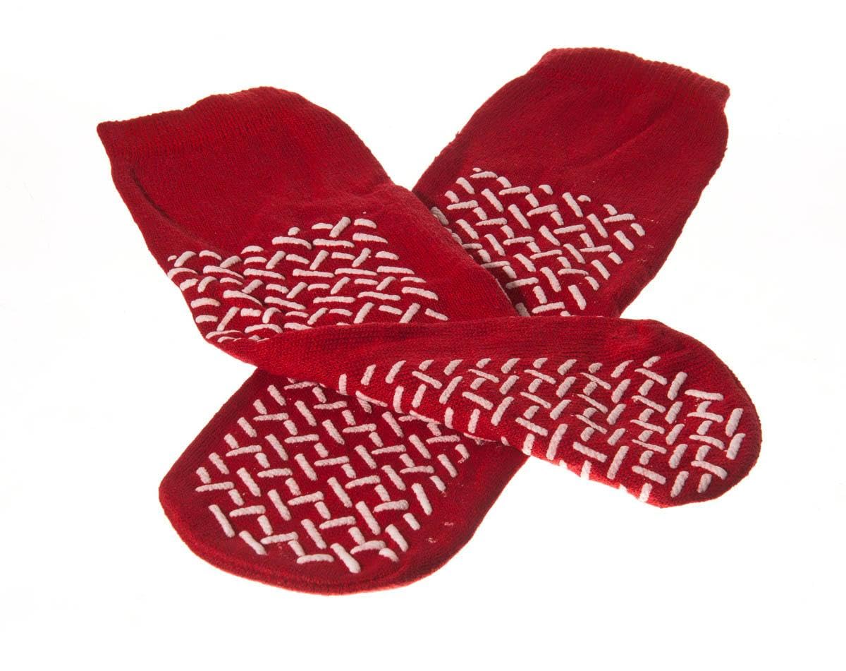 Medline Risk Alert Fall Prevention Patient Double Tread Slippers, Red, One Size Fits Most, Each