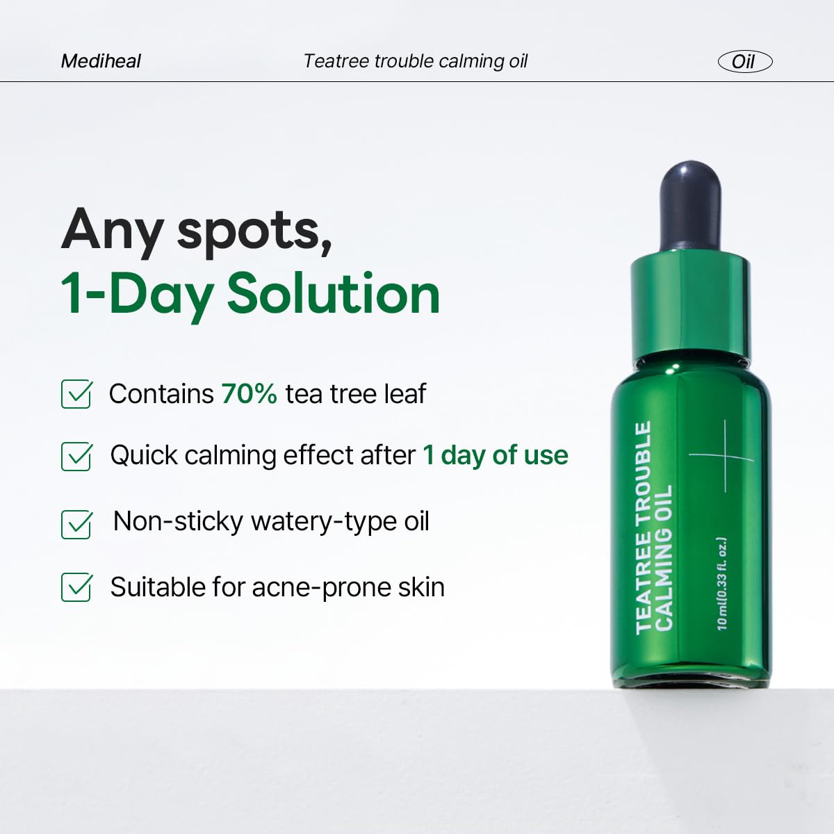 Mediheal Teatree Trouble Calming Oil (0.33 fl oz), Quick Calming and Deep Hydration with Control Excess Oil for Sensitive Skin Type