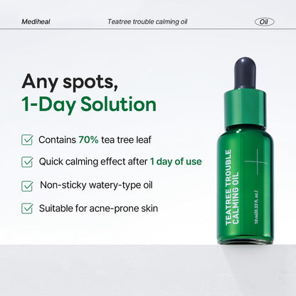Mediheal Teatree Trouble Calming Oil (0.33 fl oz), Quick Calming and Deep Hydration with Control Excess Oil for Sensitive Skin Type
