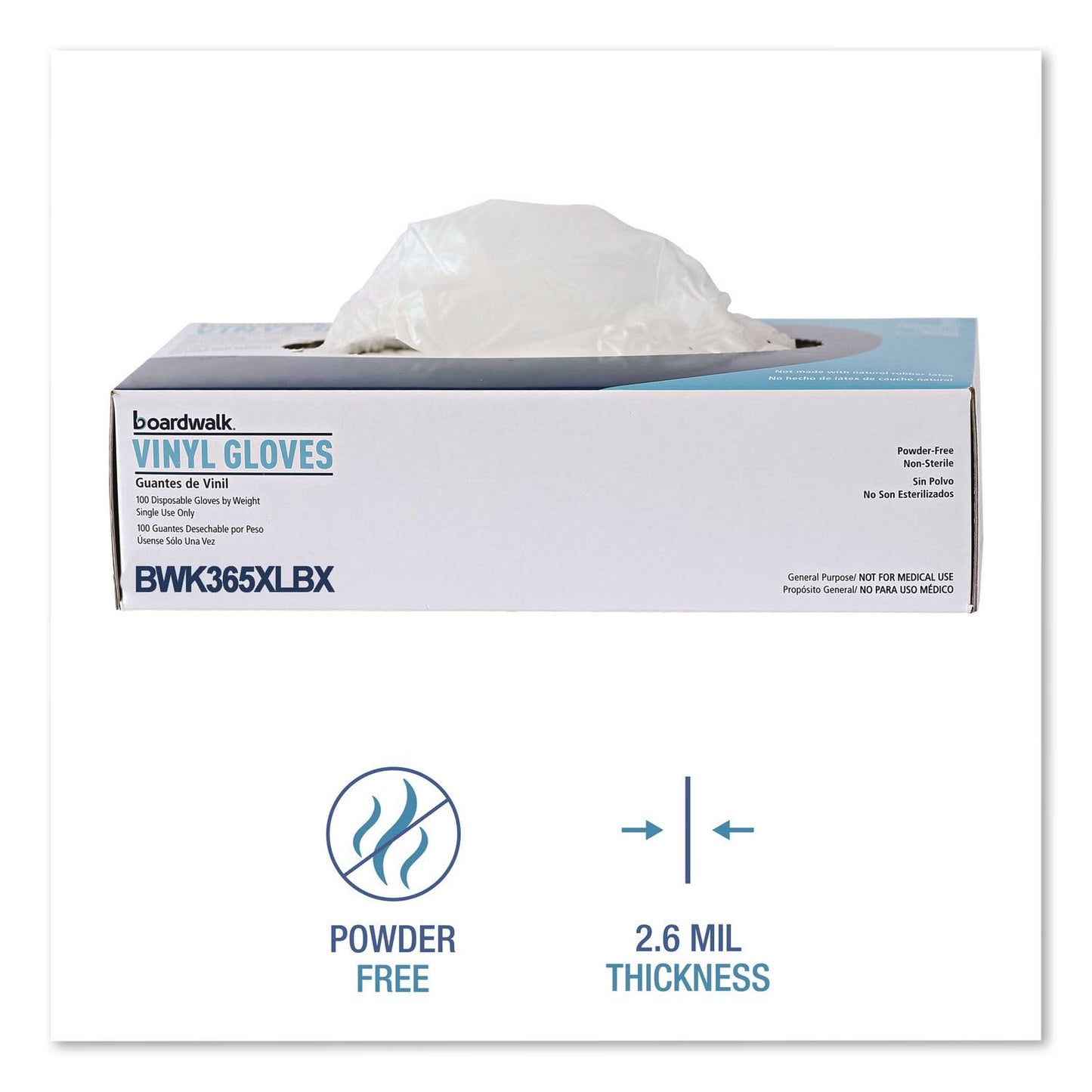 Boardwalk BWK365XLCT General Purpose Vinyl Glove, 2-3/5 mil, Vinyl, XL, Clear (Pack of 1000)