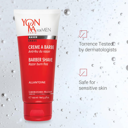 Yon-ka Men's Barber Shave Cream | Razor Burn Free Shaving Cream | Patchouli & Peppermint | Soothes Sensitive Skin | Allantoin & Vitamin B5 | for Thick Beards & Smooth Shaves | 3.4 fl oz