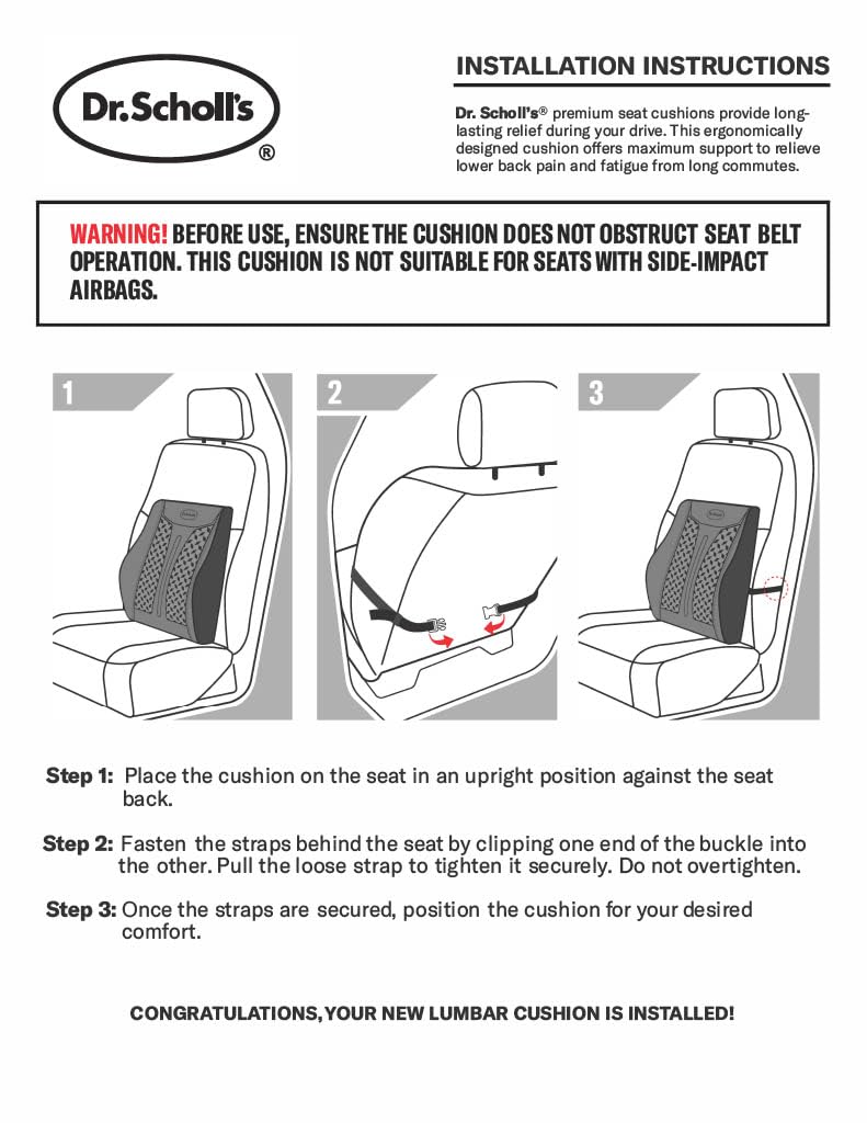 Dr. Scholl's Max Support Charcoal-Infused Lumbar Seat Cushion for Car, Truck, SUV — Black