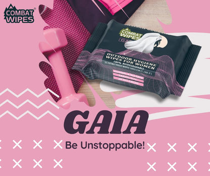 Combat Wipes Gaia - Feminine Hygiene Outdoor Wet Wipes - Extra Thick, Ultralight, Biodegradable, pH Balanced Body & Hand Cleansing Cloths for Women w/Aloe (1 Pack, 25 Wipes)