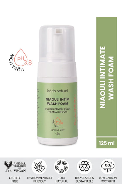Bade Natural Niaouli Oil Feminine Foaming Wash – pH 3.8, Intimate Cleanser with Aloe Vera – Gentle Freshness & Moisture for Sensitive Skin, 4.2 fl oz (125 ml)