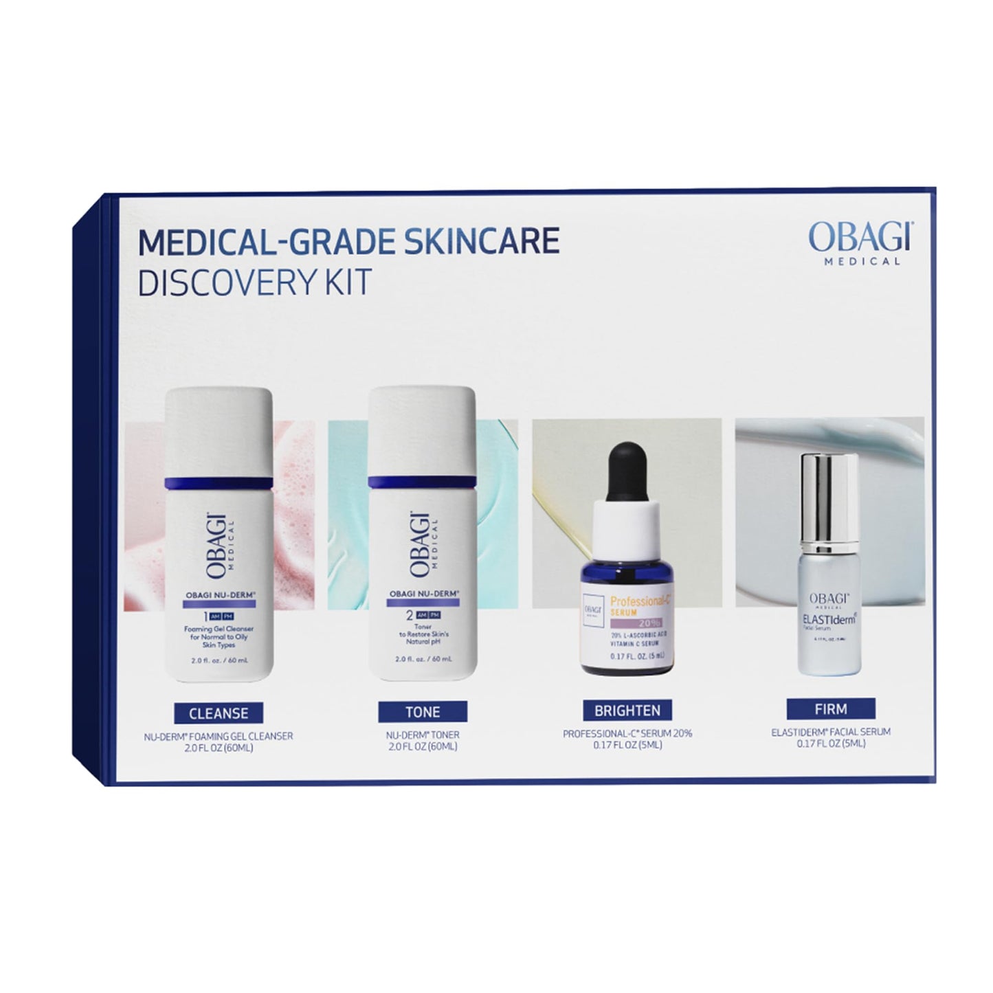 Obagi Bestsellers Travel Skincare Set – Travel Friendly, Anti-Aging Skincare Gift Set for All Skin Types; Includes Facial Cleanser 2oz, Toner 2oz, Vitamin C Serum .17oz & Firming Facial Serum .17oz