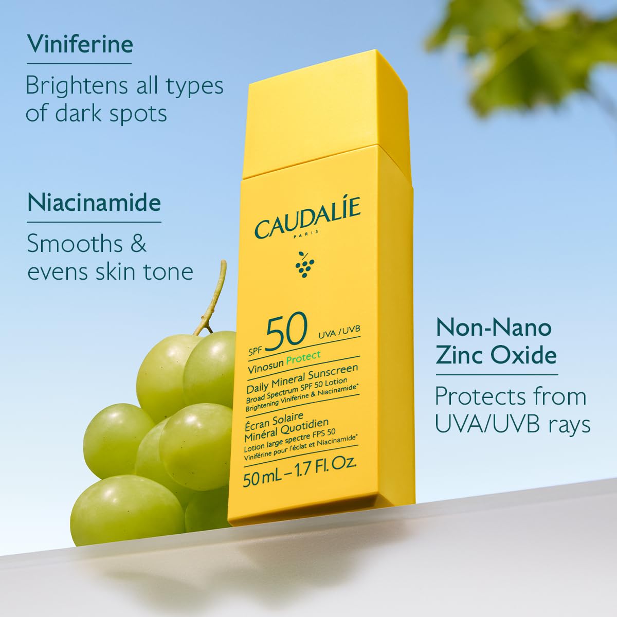 Caudalie Vinosun Protect Daily Mineral Sunscreen SPF50-50 mL
