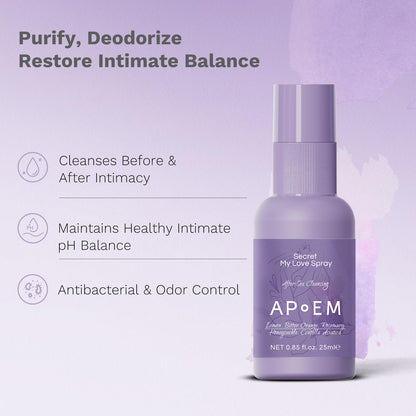 APoEM Secret My Love Intimate Spray (3 x 25ml) – Natural Deodorizing Feminine Spray for Women, pH Balanced, Before & After Intimacy, Helps Reduce Odor & Discomfort, Spanish Brand