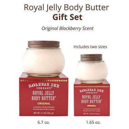 Savannah Bee Company Ultra-Rich Royal Jelly Body Butter Original Formula Set: Deeply Moisturizes, Nourish & Revitalize Skin with Sweet Fragrance of Blackberries & Velvety Vanilla (6.7 Oz & 1.65 Oz)