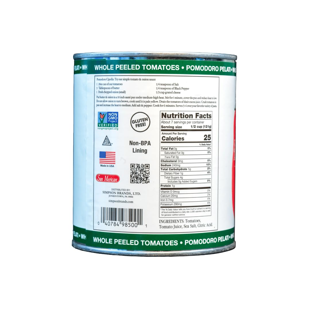 SMT San Merican Tomato Whole Peeled Tomatoes, 28 oz