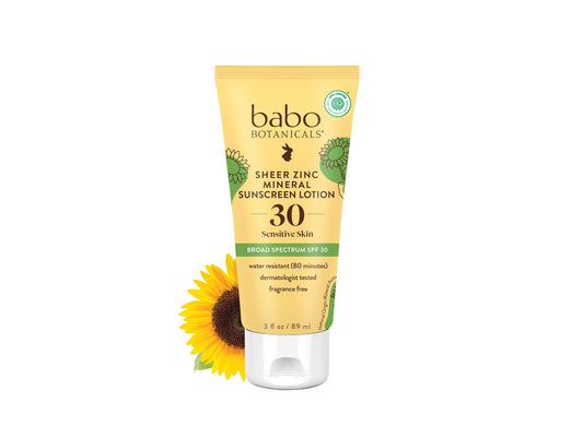 Babo Botanicals Sheer Zinc Mineral Sunscreen Lotion SPF30 - Natural Zinc Oxide - Shea Butter - Face & Body - Water Resistant - Fragrance-Free - EWG Verified - Vegan - For all ages - 1 or 2 Pack