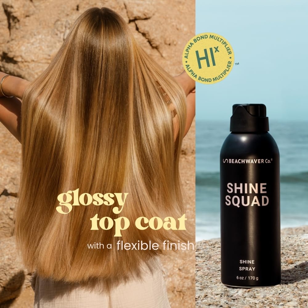 The Beachwaver Co. Shine Squad Shine Spray - Full Size (6 Oz) | Lightweight, Glossy Finishing Spray for Hair w/HiX Vegan Bond Multipliers | Post-Styling Mist - Smooth Finish & No Frizz