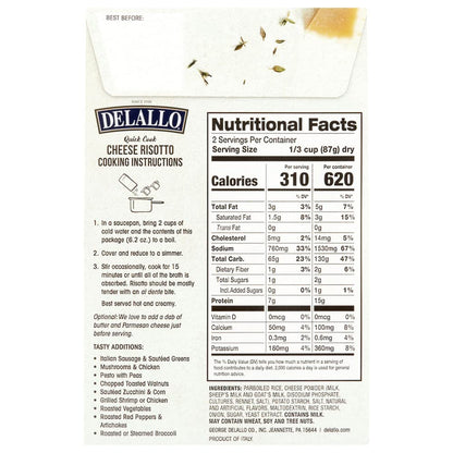 DeLallo Quick Cook Cheese Risotto Rice Mix, Made in Italy, Ready in 15 Minutes, Non-GMO, Authentic Italian Recipe, Creamy Texture, Vegetarian, (3 Pack)
