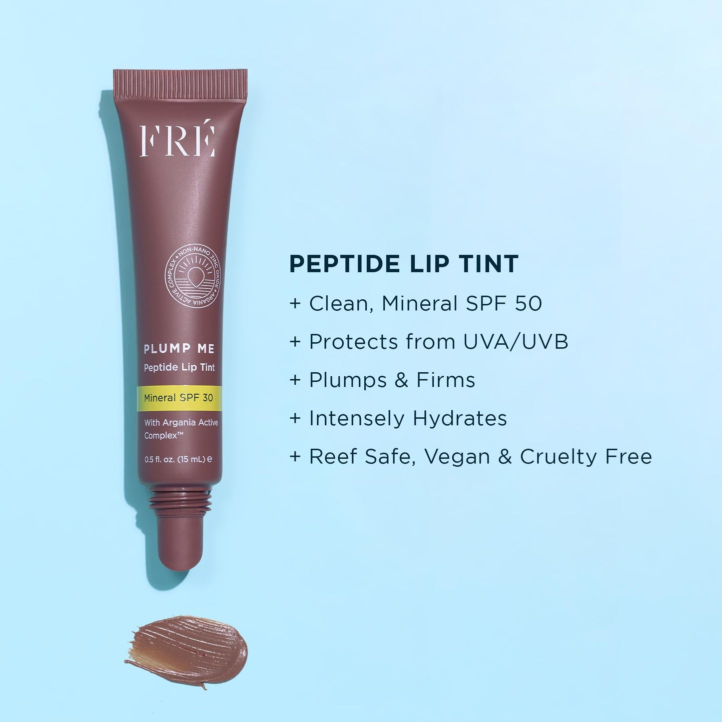 FRÉ Plump Me Peptide Lip Tint SPF 30 (Cassis) – 4-in-1 Plumping & Hydrating Mineral SPF 30 Lip Tint with 100% Non-Nano Zinc Oxide, Clean, Vegan Lip Care