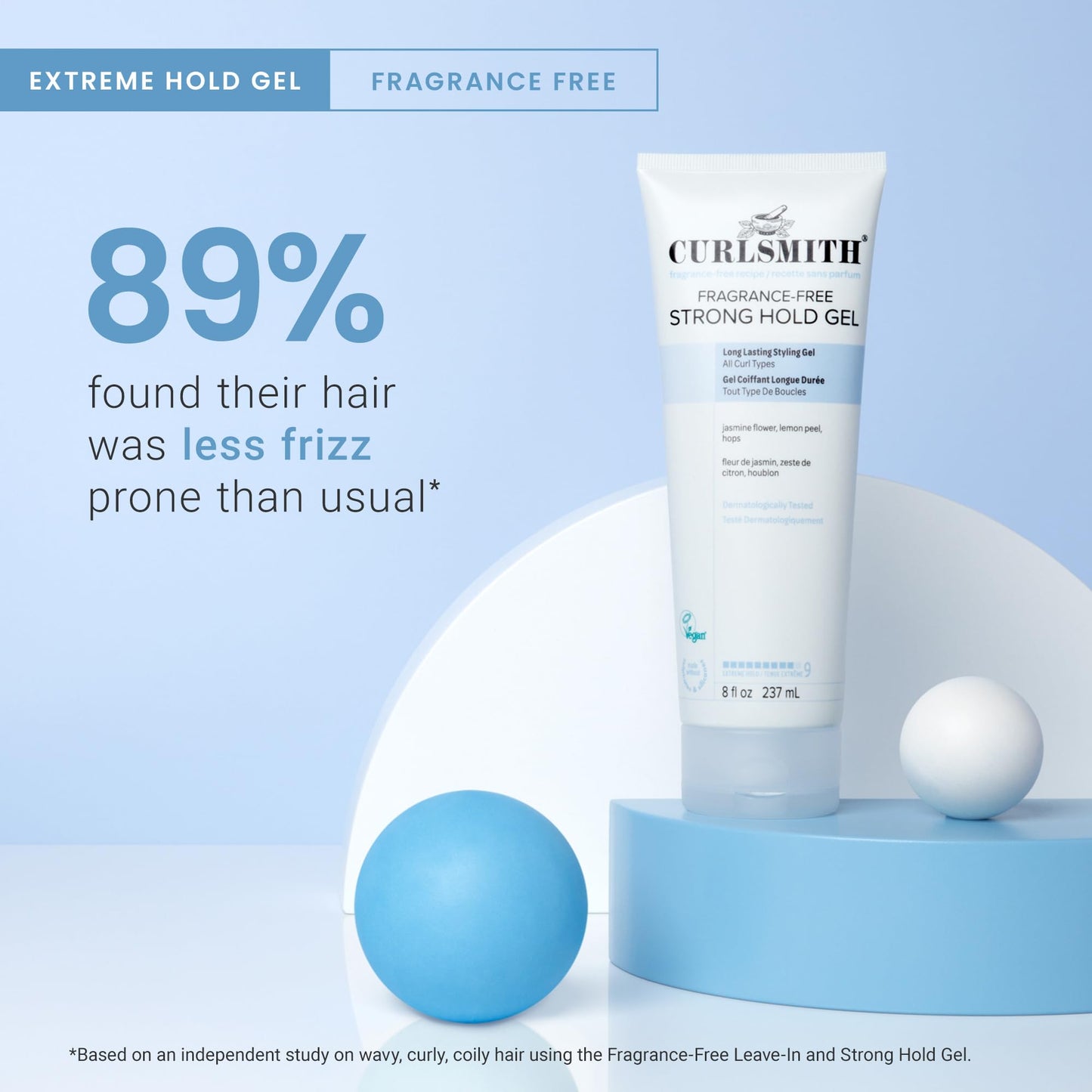CURLSMITH Fragrance-Free Strong Hold Styling Gel - Long-Lasting Frizz Control for Defined Curls (8 oz)
