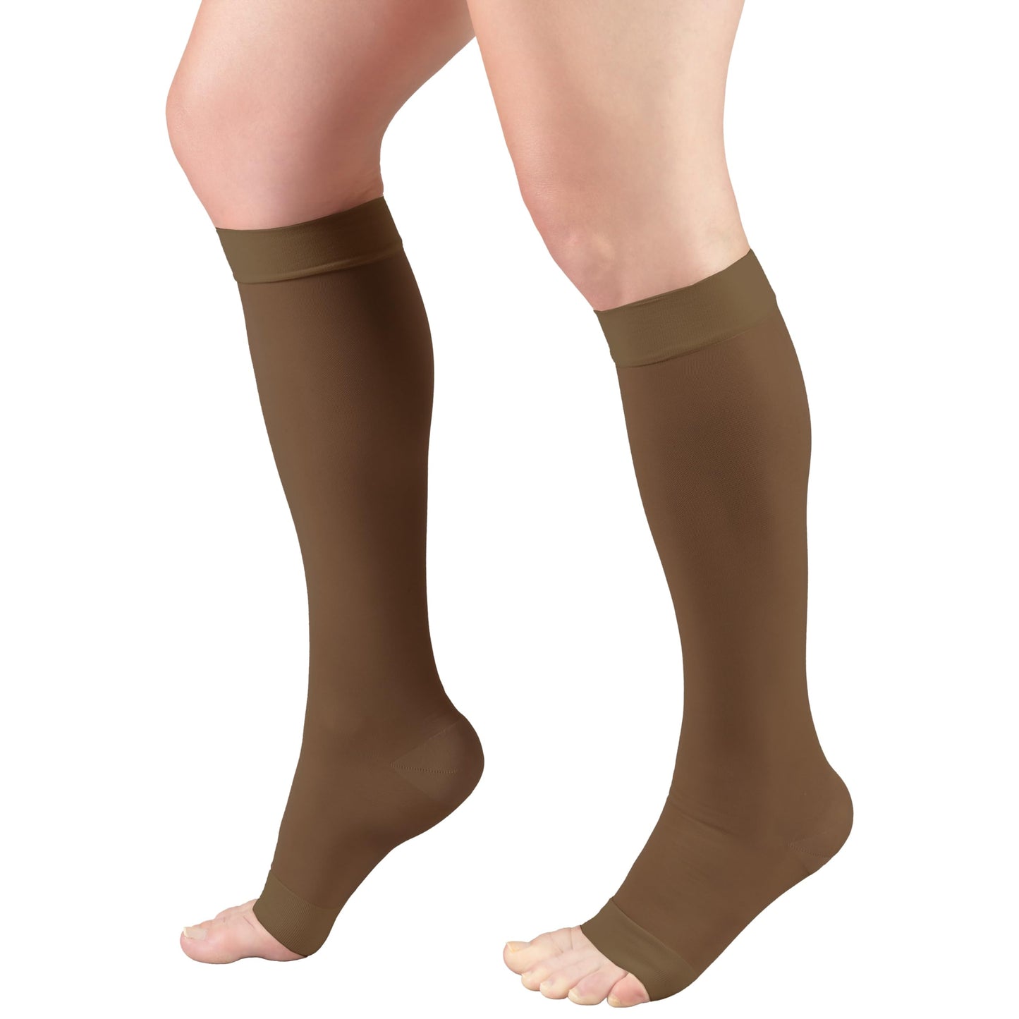 Truform Sheer Compression Stockings, 15-20 mmHg, Women's Knee High Length, Open Toe, 20 Denier, Espresso, X-Large
