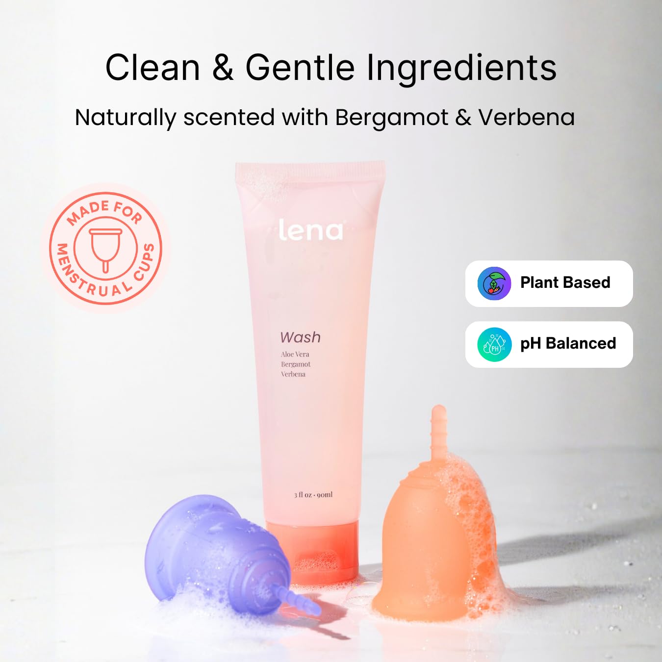 Lena Menstrual Cup Wash – Gentle, pH-Balanced Plant-Based Cleanser for Reusable Cups & Discs – Naturally Scented, TSA-Approved 90ml / 3oz