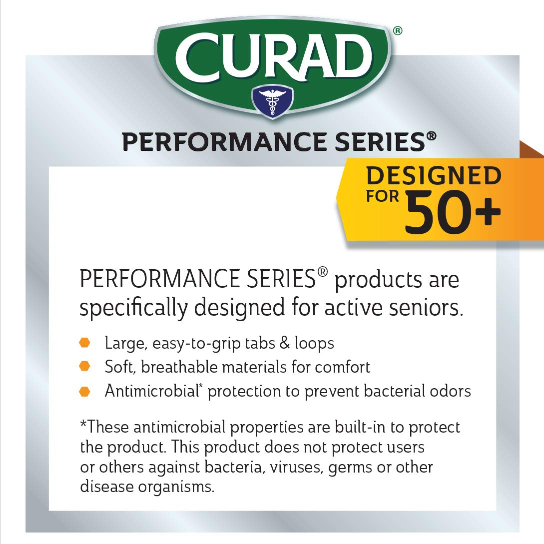 Curad CURSR27200MDH Performance Series Ankle Support Designed for Active Seniors 50+, Large Easy to Grip Tabs & Loops for Easier Application, Helps with Mild Sprains & Strains, Size S/M