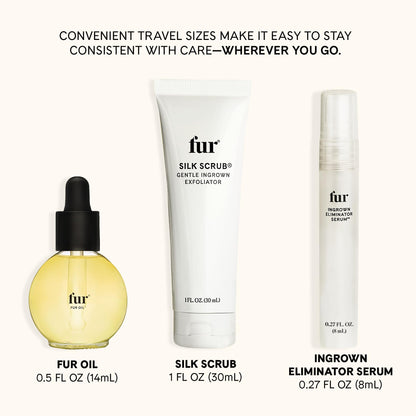 Fur Ingrown Rescue Trio Ingrown Hair Treatment Kit with Silk Scrub Exfoliator, Ingrown Eliminator Serum Rollerball Oil, Helps Reduce Bumps and Ingrowns for Bikini Line, Legs & Body