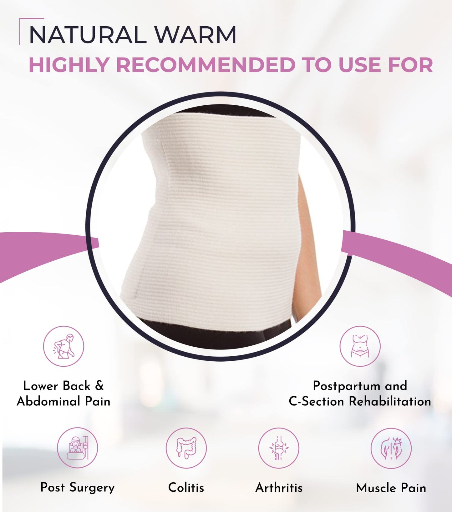 Unisex Wool Warming Support Abdominal Binder, Natural Therapeutic Warmth w/ 80% Wool, Small