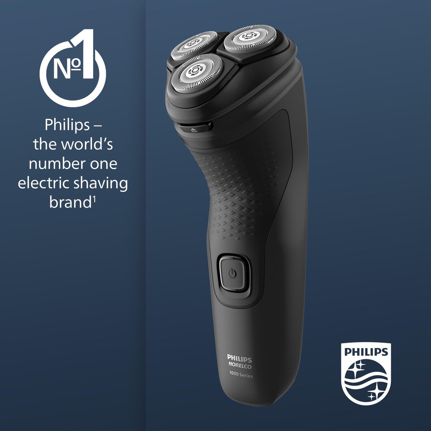 Philips Norelco Shaver 1100 Series, Dry Electric Shaver, 27 Self-Sharpening ComfortCut Blades, 4D Floating Heads, P-Cap, Deep Black, Model S1016/90