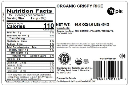 Yupik Organic Crispy Rice, 16 oz, Gluten-free, Low calorie, Crunchy topping, Versatile ingredient, Perfect for baking & recipes