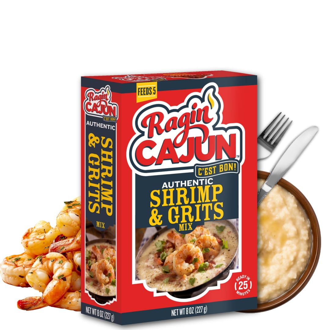 Ragin' Cajun Authentic Shrimp & Grits - 8 oz Box, Pack of 3 - No MSG - Louisiana Creole Meal, Ready in 25 Minutes