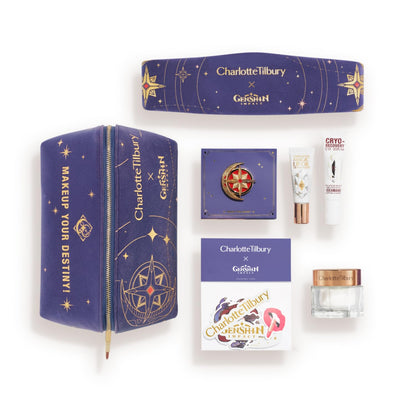 Charlotte Tilbury x Genshin Impact Starry Miracle Box - Travel Size Skincare Kit with Magic Cream, Recovery Eye Serum, Magic Lip Oil Crystal Elixir, Genshin Impact Accessories & Makeup Bag (8 Count)