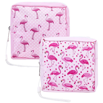 2Pcs 2 Styles Pink Period Bag Flamingo Sanitary Pad Bag Cute Pink Flamingo Print Sanitary Napkin Pouch Portable Waterproof Feminine Product Travel Storage Organizer for Women Daily Use