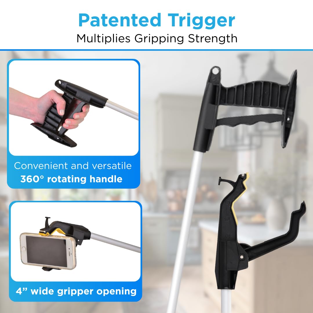 NOVA Reacher Grabber Tool for Seniors – 24” Lightweight Pick Up Stick with Rotating Claw, Magnetic Tip & Hook, Easy-Grip Handle, Daily Living Aid for Limited Mobility, 2-Pack