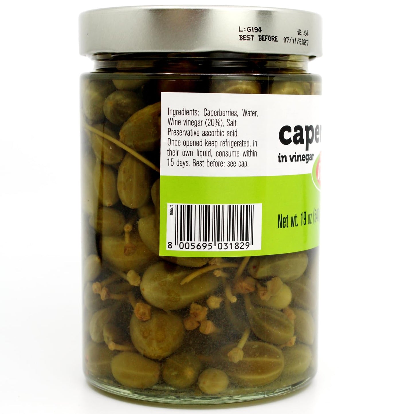 FRATELLI D'AMICO - Caperberries, Premium Qulaity, First Selection, Pickled, Capers, Family Size, 19oz (540g), NON-GMO