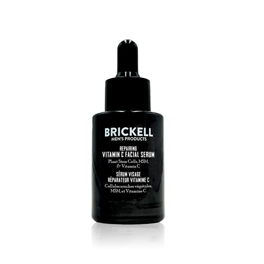 Brickell Men's Anti Aging Vitamin C Serum For Face, Repairing Night Facial Serum for Men, Natural and Organic Hyaluronic Acid Serum For Face to Diminish Wrinkles and Reduce Redness, 1 Ounce, Unscented