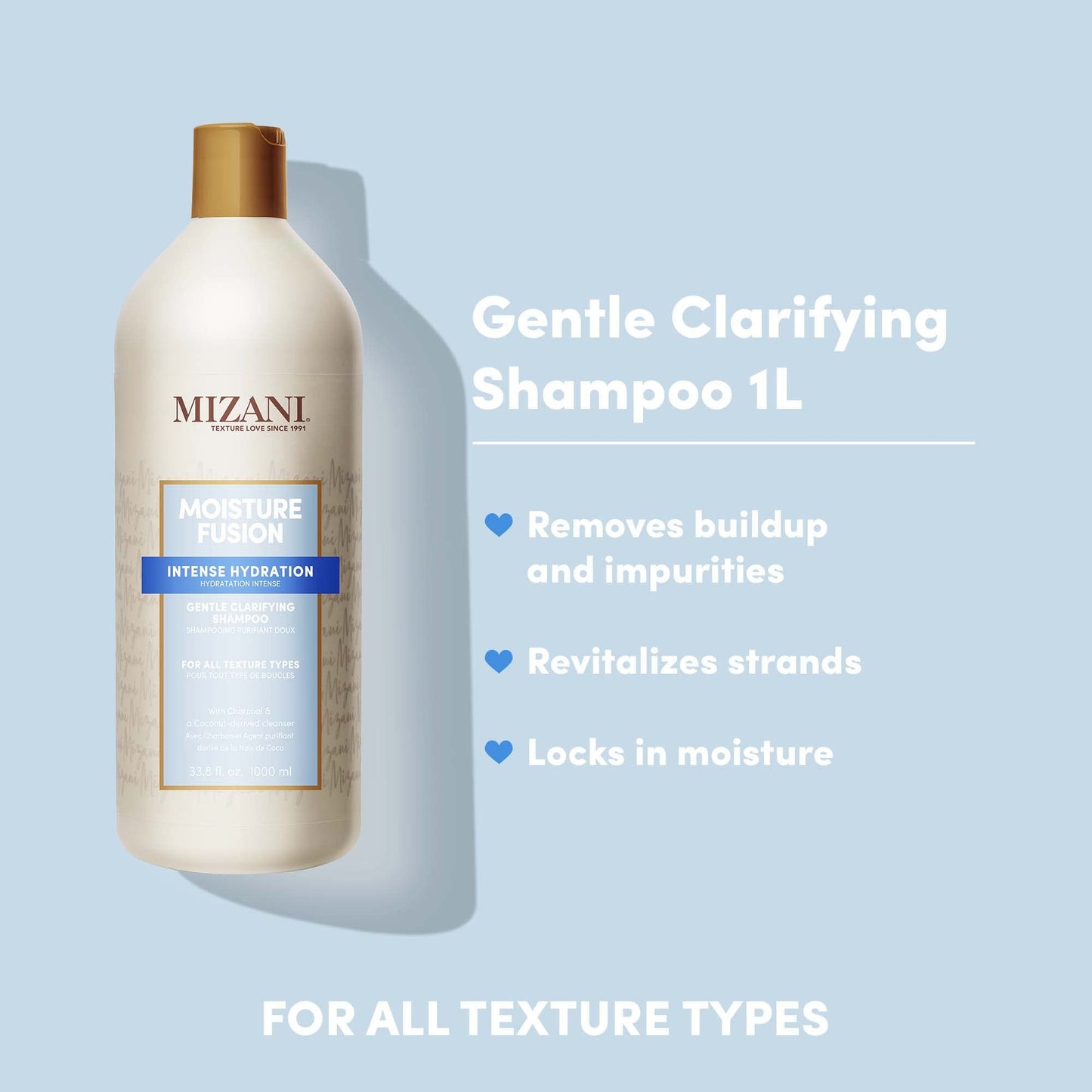 Mizani Moisture Fusion Gentle Clarifying Shampoo - Cleanses Hair to Remove Buildup, With Charcoal, For Curly Hair
