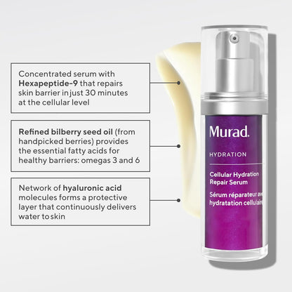 Murad Cellular Hydration Barrier Repair Serum - Hydrating Face Serum Repairs Lipid-Depleted Skin Barrier- Hexapeptide-9, Bilberry, and Hyaluronic Acid Delivers Stronger Healthier Skin