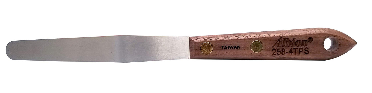 Albion Engineering Company 258-4TPS Classic Tapered Spatula, Stainless Steel, Hardwood Handle, 7/16" Wide Tapered Tip x 4" Long Blade