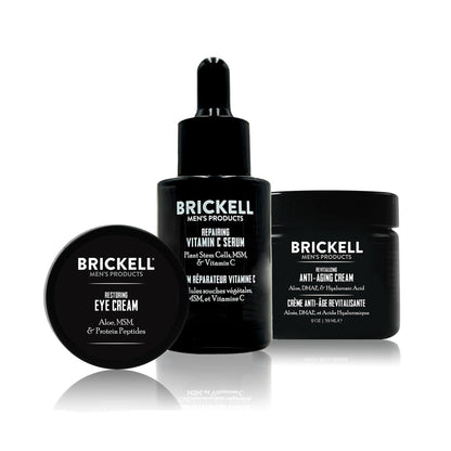 Brickell Men's Advanced Anti-Aging Routine, Night Face Cream, Vitamin C Facial Serum and Eye Cream, Natural and Organic, Unscented, Skin Care Gift Set