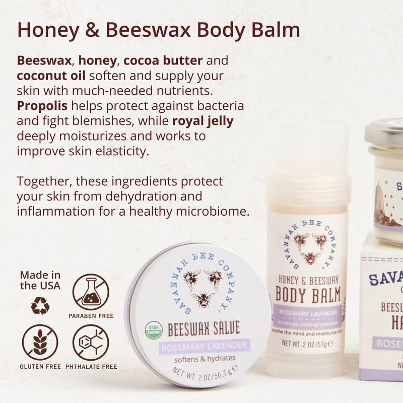 Savannah Bee Company Rosemary Lavender Body Balm - Deep Moisturizing Mess Free