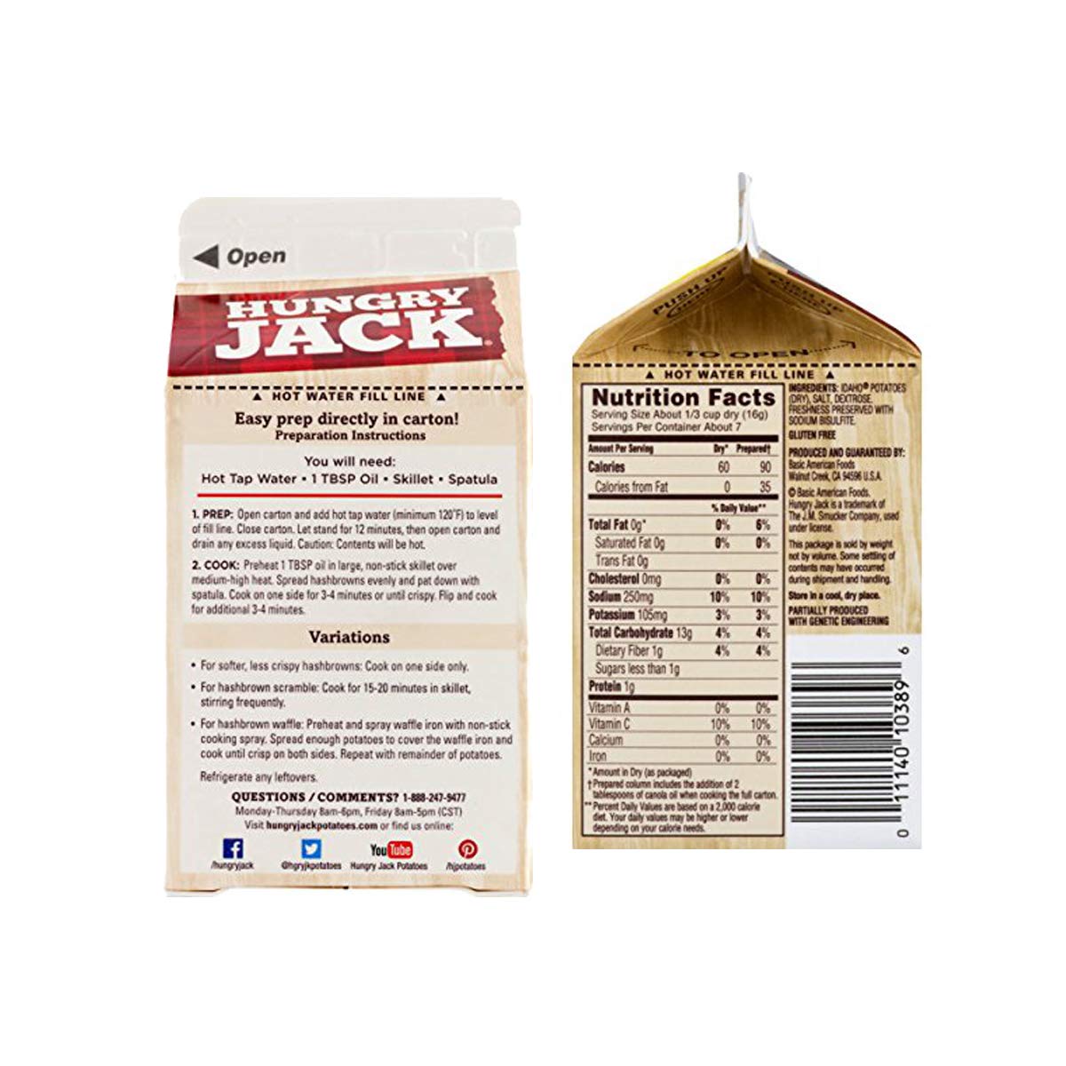 Hungry Jack Original Hash brown Potatoes 3.2 Oz (8 Pack) Gluten Free & Made with 100% Real Potatoes! Family Size Serves 5! A Perfect Addition To Any Meal!