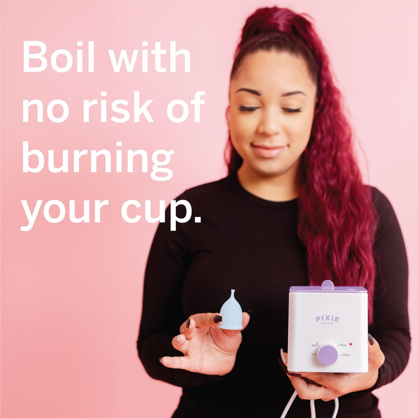 Pixie Menstrual Cup & Disc Boiler Sterilizer - Easily Clean Your Period Cup in Boiling Water! Kills 99.9% of Germs with Cleaner Solution for Feminine Care - FSA Eligible and HSA Eligible